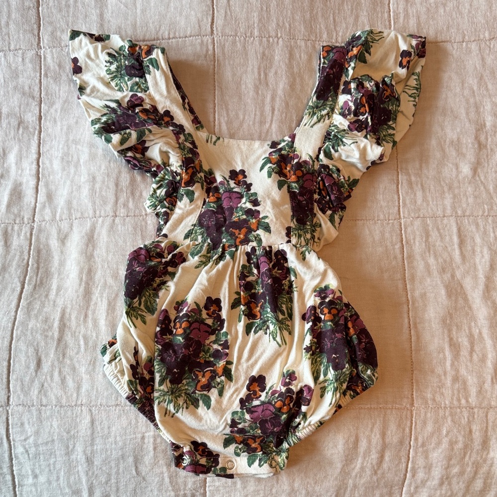 Kate Quinn Floral Kids One Piece - Cream and Purple